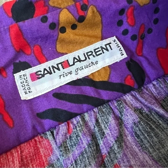 YVES Saint Laurent Vintage 1990s Purple Red Abstract Belted Shirt Jacket Dress - Picture 8 of 11
